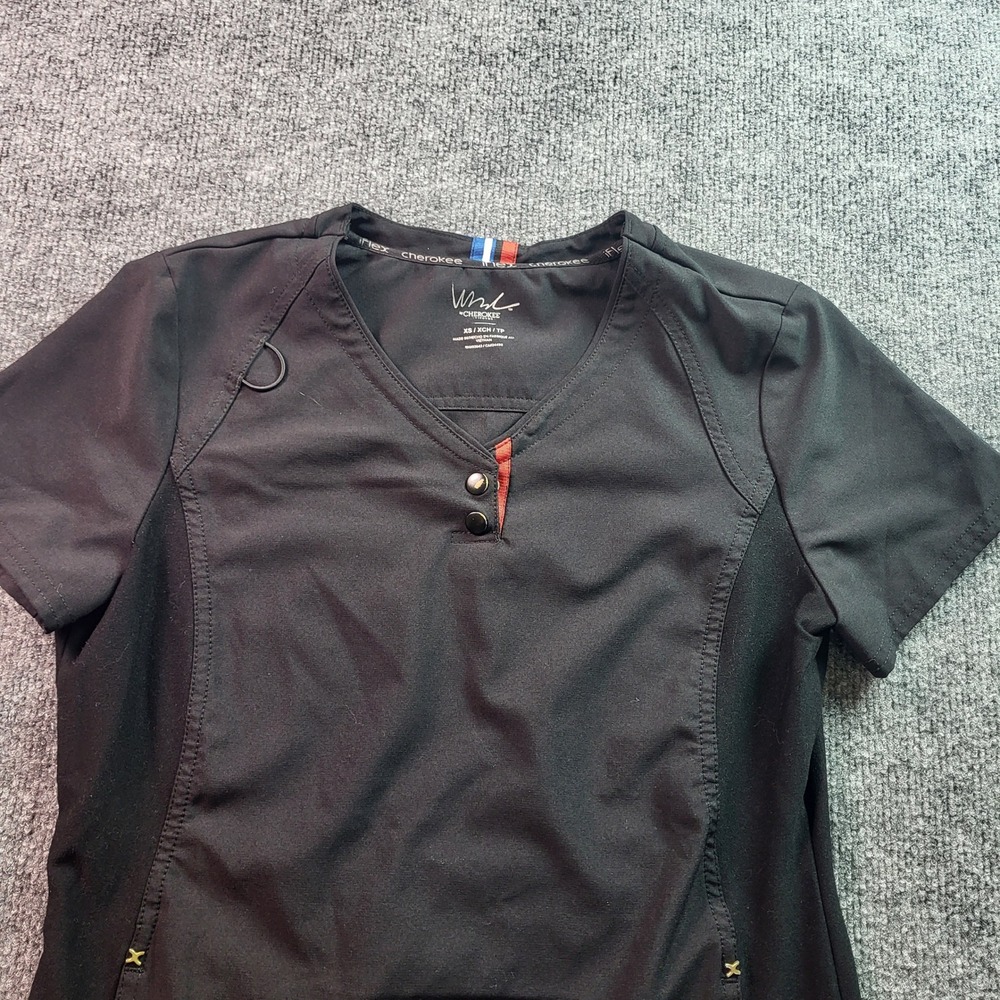 Cherokee WW Workwear Core Stretch Black VNeck Scrub Top Womens XS - Picture 2 of 7